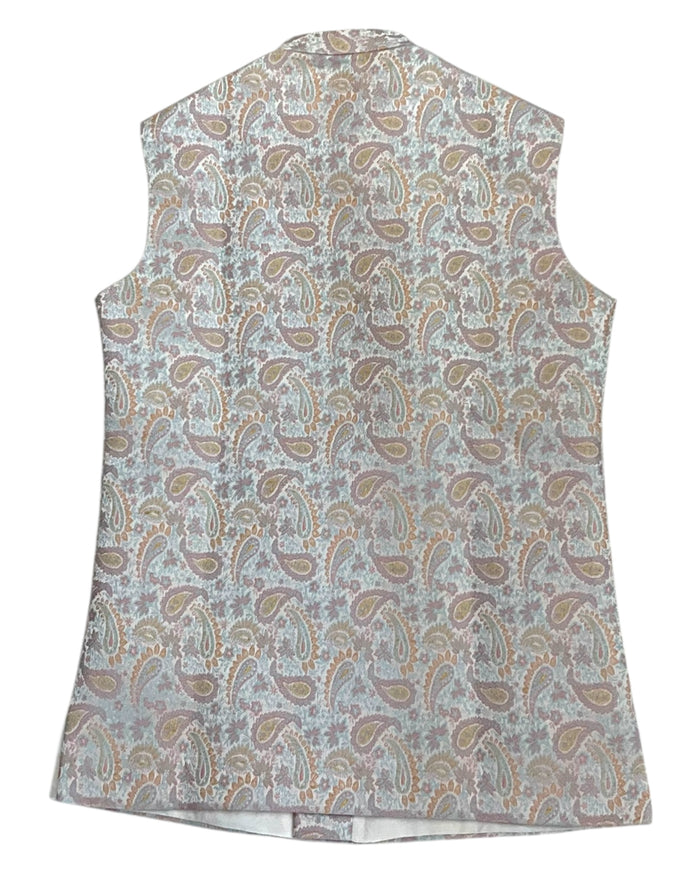 Cream with Pink/Light Blue Brocade - Premium Mens Waistcoat - VNS-JKT7908/2 10KJ25