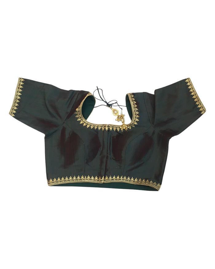 Dark Green - Dupion Silky Saree / Lehenga blouse - 42" Bust (UK 16) Can be let out to size 18  - KP272 01Hp25