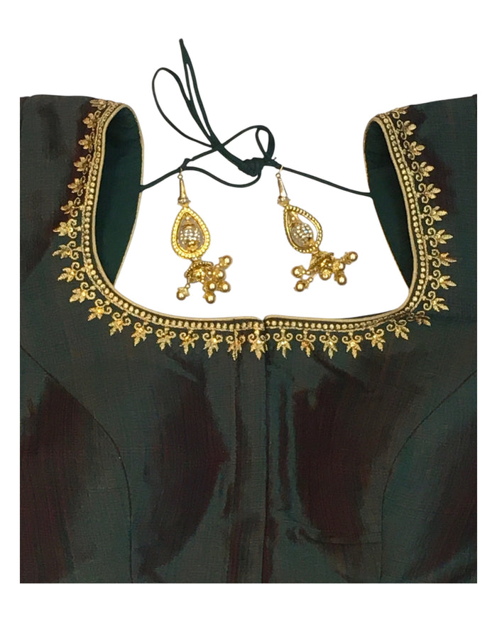Dark Green - Dupion Silky Saree / Lehenga blouse - 42" Bust (UK 16) Can be let out to size 18  - KP272 01Hp25