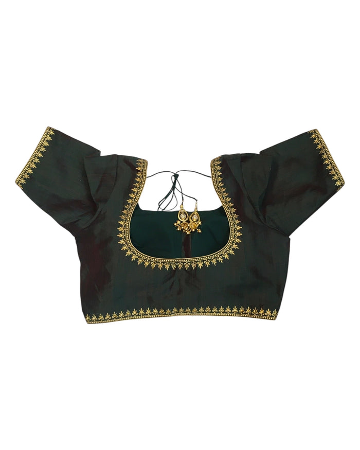 Dark Green - Dupion Silky Saree / Lehenga blouse - 42" Bust (UK 16) Can be let out to size 18  - KP272 01Hp25