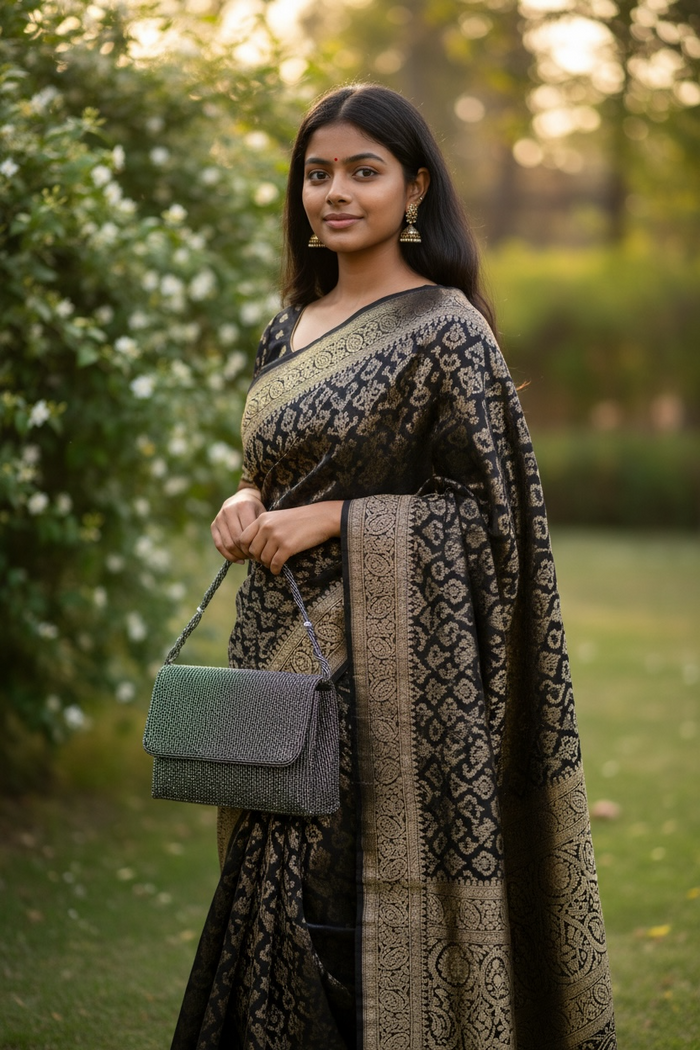 Dark Grey - Rich Hand Embroidered Clutch Bag / Handbag -Bollywood / Weddings - AKB278 11KJ25