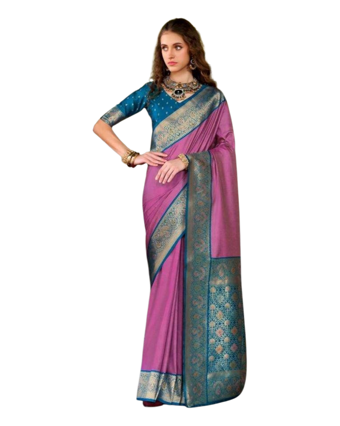 Dark Pink - Traditional Silky Handloom Banarasi Saree with Blouse Piece -  12KH25 RP391