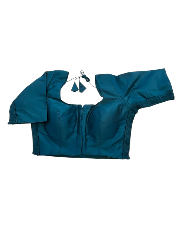 Dark Rama Green / Teal - HYBRID Silky Saree blouse - With Elastic on both side for Great fit - Size 36",38", 40" S M L  - VAM1216 Ap