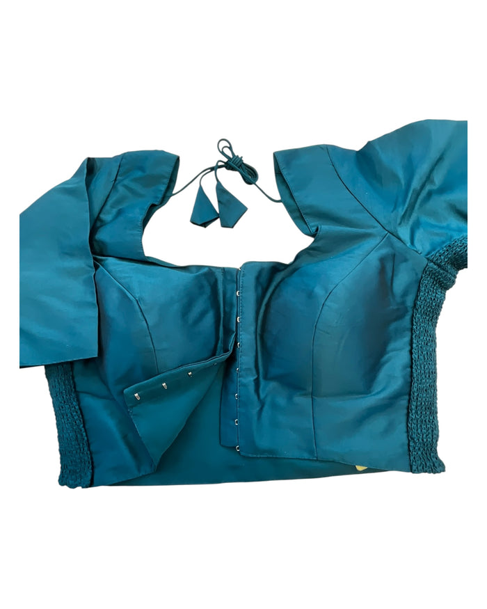 Dark Rama Green / Teal - HYBRID Silky Saree blouse - With Elastic on both side for Great fit - Size 36",38", 40" S M L  - VAM1216 Ap