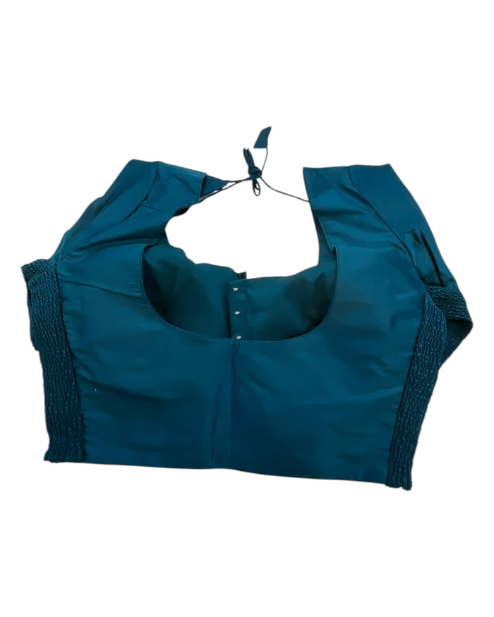Dark Rama Green / Teal - HYBRID Silky Saree blouse - With Elastic on both side for Great fit - Size 36",38", 40" S M L  - VAM1216 Ap