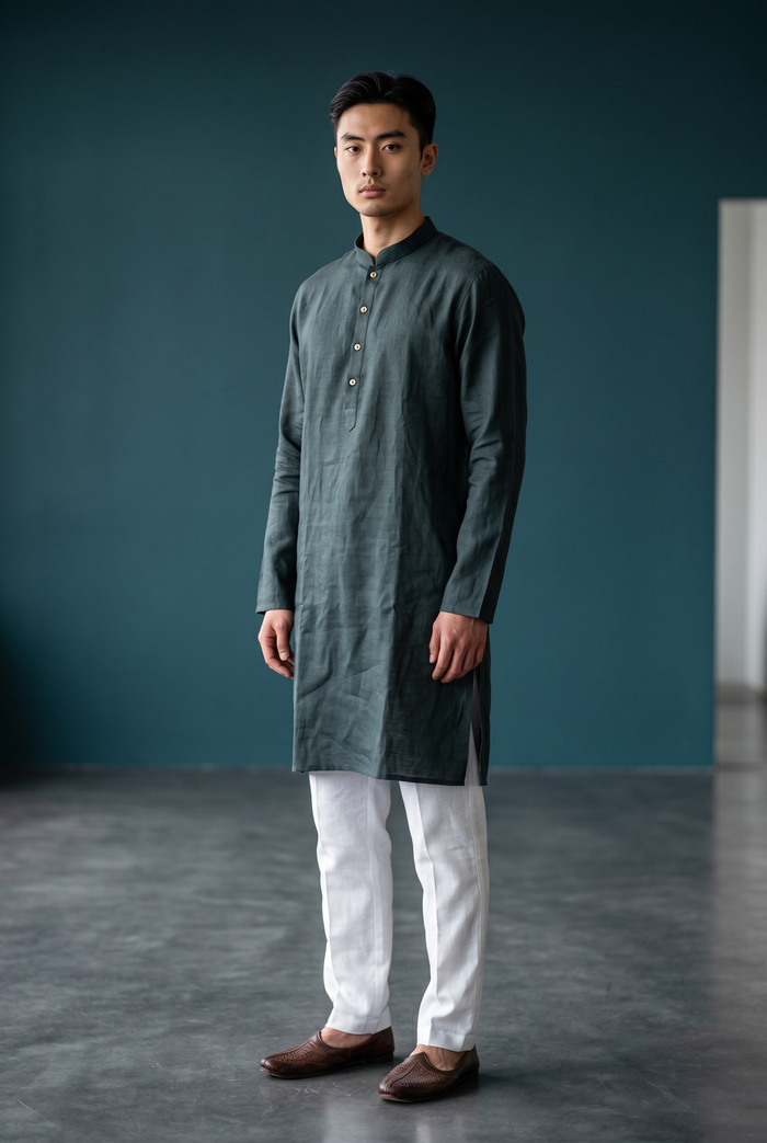 Dark Teal - Premium Linen Mens Indian Kurta set - UK Stock - Weddings / Walimas , Sangeet, Diwali, Eid, Mehndi / Henna - VEE1365 KP