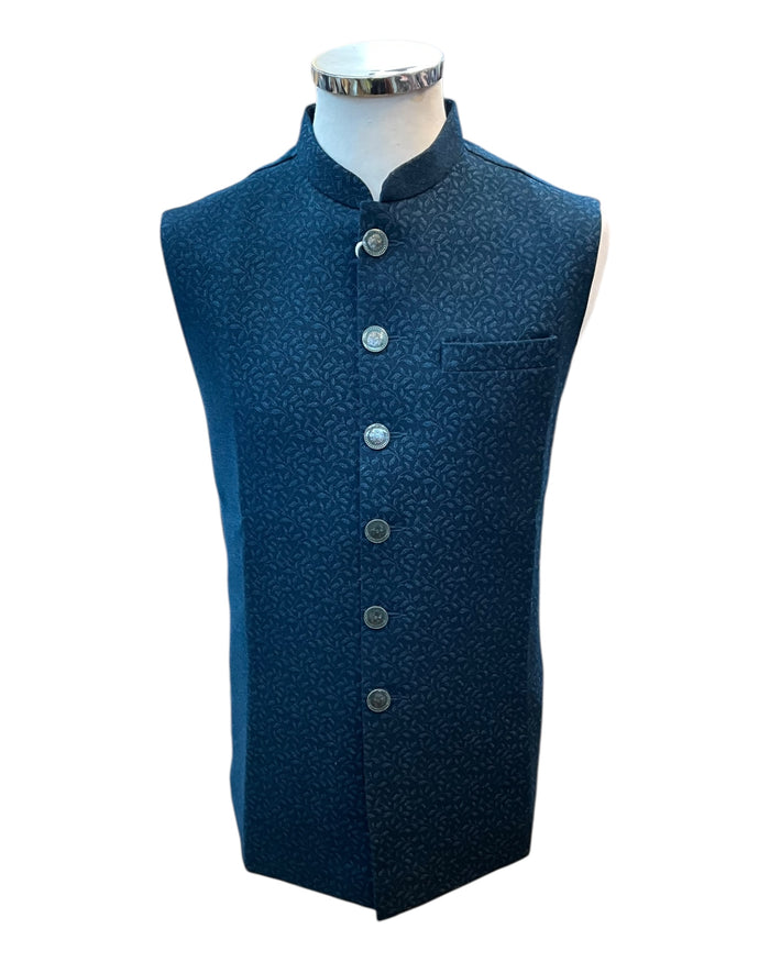 Dark Teal - Self Brocade - Premium Suede Feel Mens Indian Waistcoat - UK Stock - 24 hr Dispatch - VNS-JKT697/31 10KP25