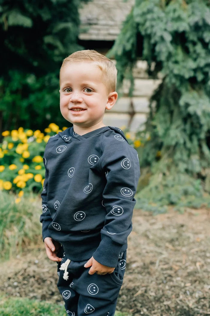 Dark Teal Smiley Hooded French Terry