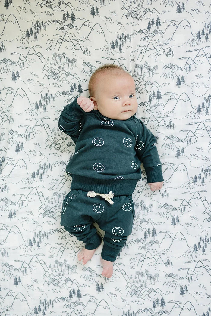 Dark Teal Smiley Hooded French Terry