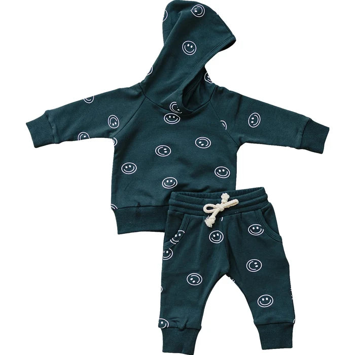Dark Teal Smiley Hooded French Terry