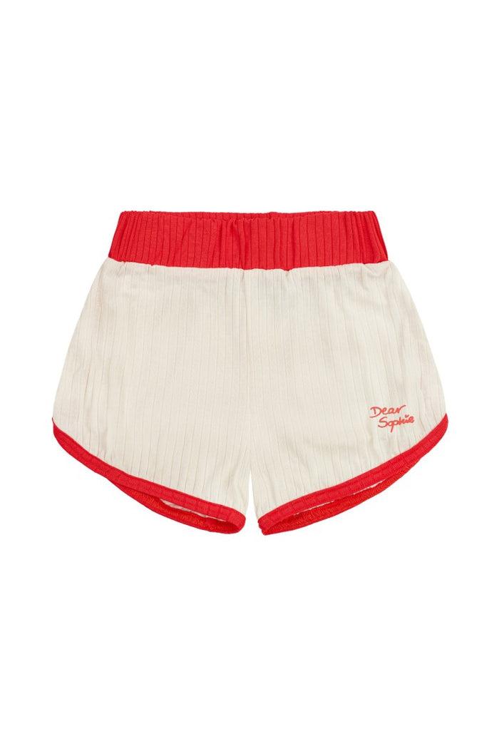 Dear Sophie Ribbed White and Lobster Red Shorts