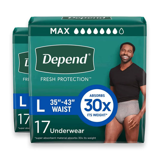 Depend - Fresh Protection Incontinence Underwear for Men, Maximum Absorbency, Size Large 17 Count - 2 Pack