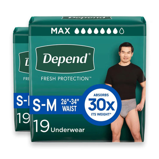 Depend - Fresh Protection Incontinence Underwear for Men, Maximum Absorbency, Size Small/Medium 19 Ct - 2 Pack