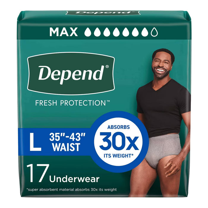 Depend - Fresh Protection Incontinence Underwear for Men, Maximum Absorbency, Size Large 17 Count - 2 Pack