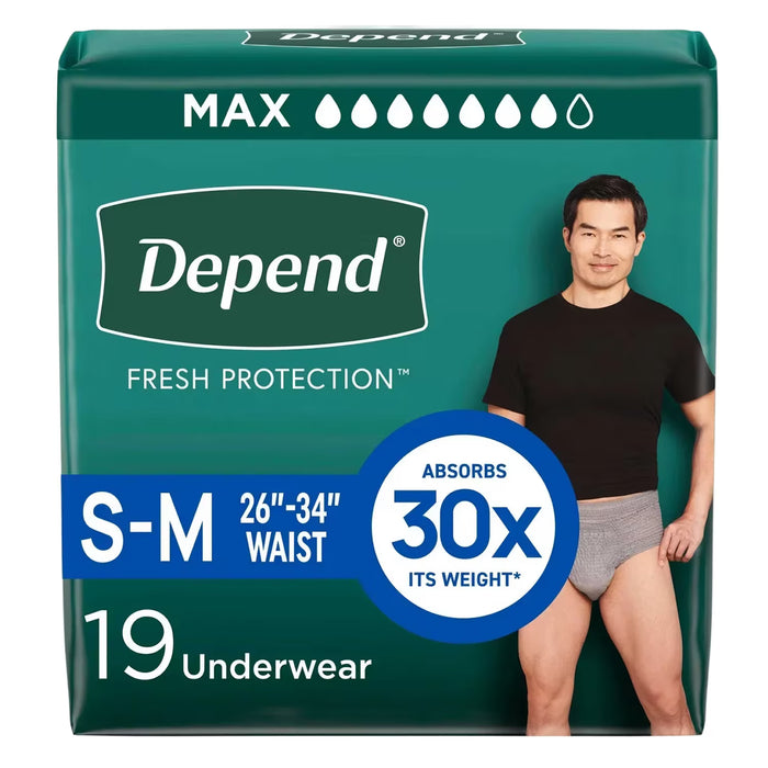 Depend - Fresh Protection Incontinence Underwear for Men, Maximum Absorbency, Size Small/Medium 19 Ct - 2 Pack