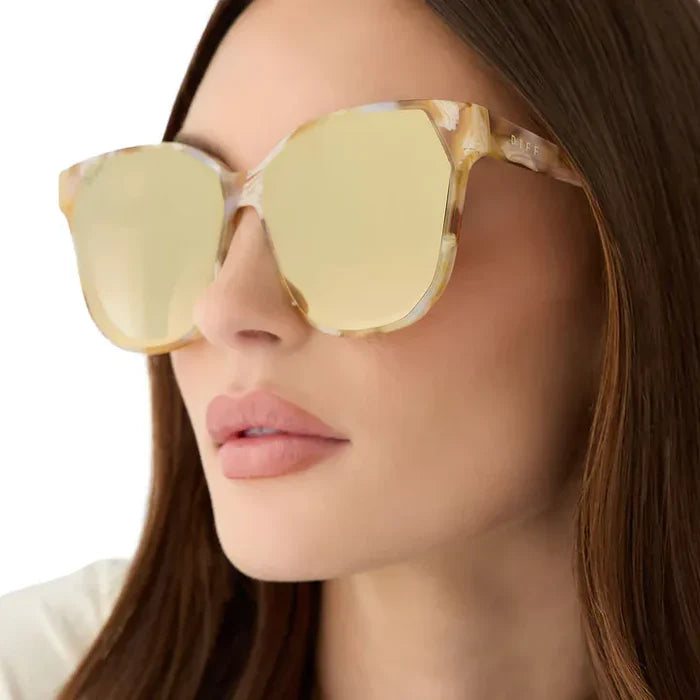 DIFF Eyewear Gia Gilded Tortoise Brown Gradient Light Gold Flash Sunglasses