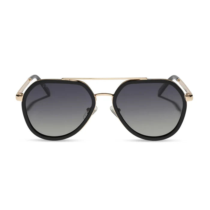DIFF Eyewear Joey Black Gold Metal Grey Gradient Polarized Sunglasses