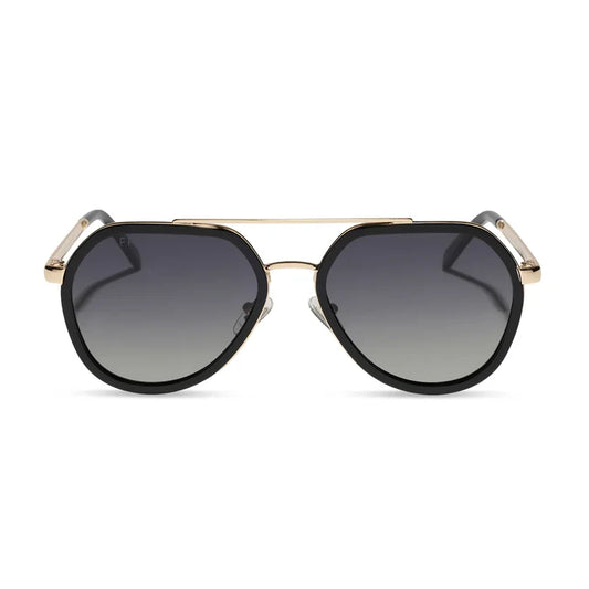 DIFF Eyewear Joey Black Gold Metal Grey Gradient Polarized Sunglasses