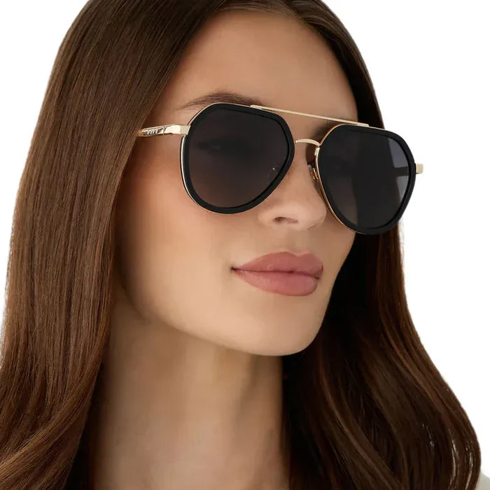 DIFF Eyewear Joey Black Gold Metal Grey Gradient Polarized Sunglasses