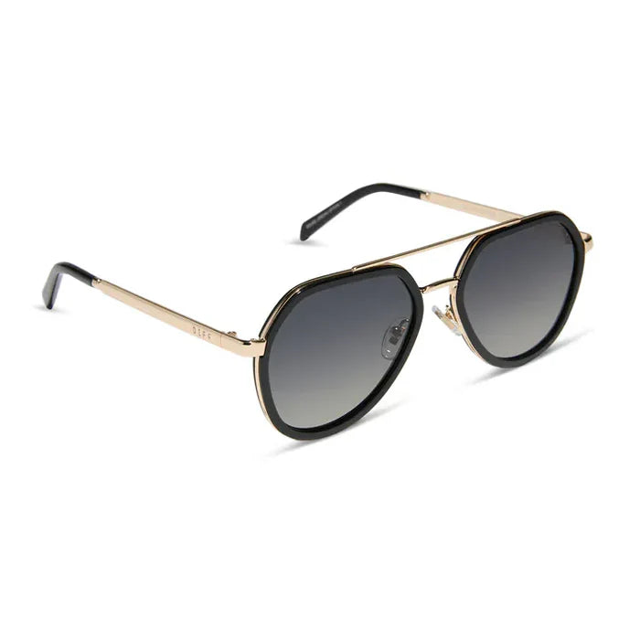 DIFF Eyewear Joey Black Gold Metal Grey Gradient Polarized Sunglasses