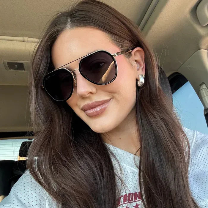 DIFF Eyewear Joey Black Gold Metal Grey Gradient Polarized Sunglasses