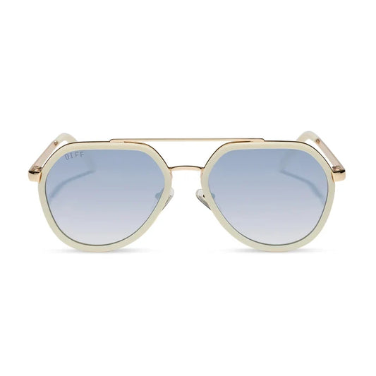 DIFF Eyewear Joey Courtside Ivory Gold Metal Slate Gradient Flash Sunglasses