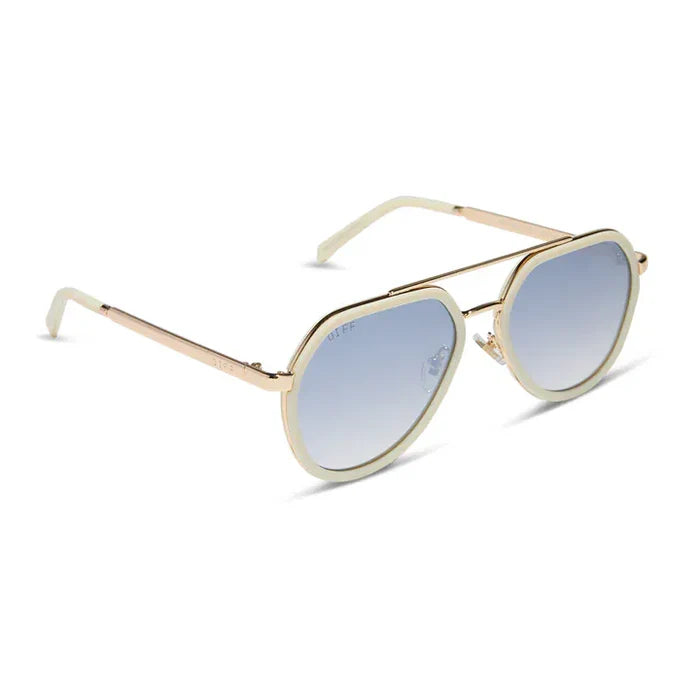 DIFF Eyewear Joey Courtside Ivory Gold Metal Slate Gradient Flash Sunglasses