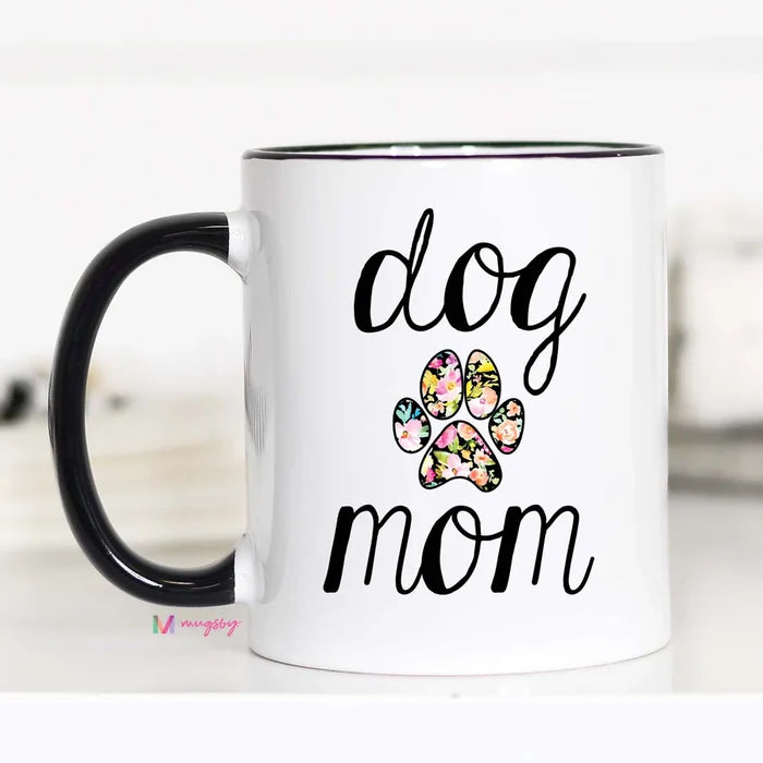 Dog Mom Floral Paw Mug