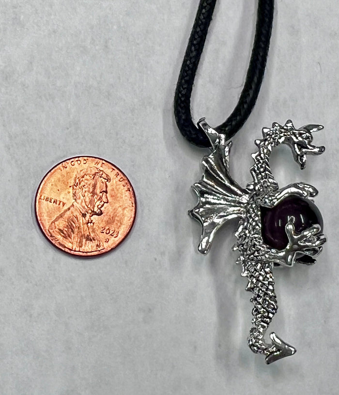 Dragon Holding Magic Ball Silver Necklace – Fantasy Jewelry styled for gothic and festival looks