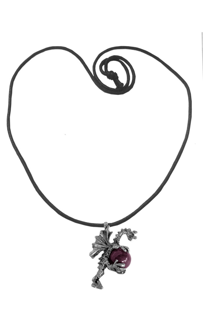 Dragon Holding Magic Ball Silver Necklace – Fantasy Jewelry front view