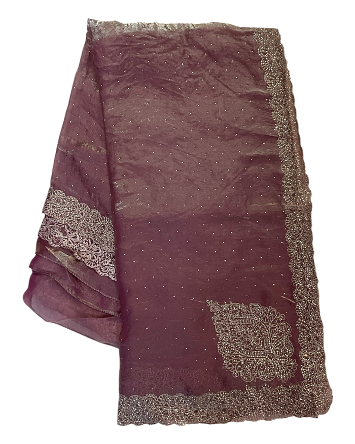 Dusty Pink - Rich Saree with Thread / Stone Embroidery and Blouse Piece - UK stock - 24hr Dispatch - RS2525 VJ