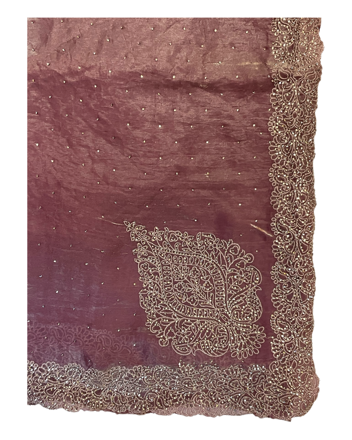 Dusty Pink - Rich Saree with Thread / Stone Embroidery and Blouse Piece - UK stock - 24hr Dispatch - RS2525 VJ