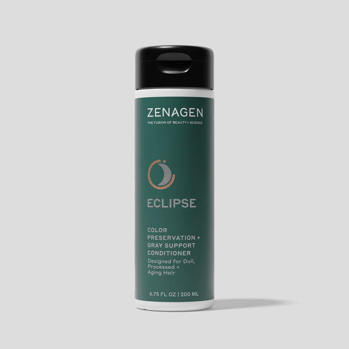 Zenagen Eclipse Color Preservation and Gray Support Conditioner 6.75 fl. oz. bottle formulated for dull, processed, and aging hair to help protect color and nourish hair.