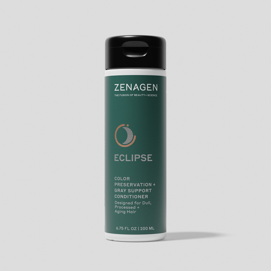 Zenagen Eclipse Color Preservation and Gray Support Conditioner 6.75 fl. oz. bottle formulated for dull, processed, and aging hair to help protect color and nourish hair.