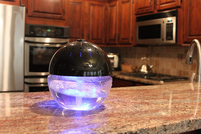 EcoGecko Earth Globe- Glowing Water Air Cleaner and Revitalizer with Lavender Oil, Black, Part 75606-BLACK