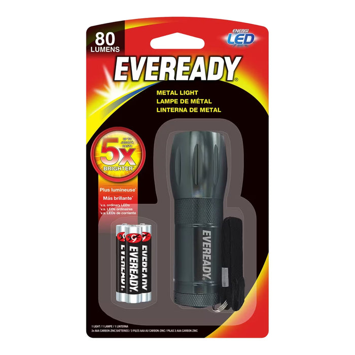 Eveready Compact Metal LED Flashlight with 3 Batteries, Up to 80 meters - 6 Pack