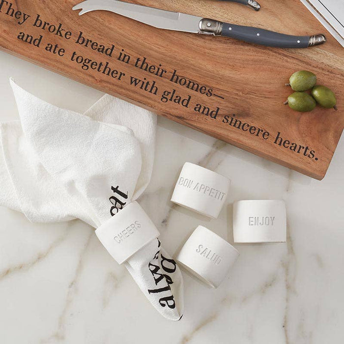 Face To Face Ceramic Napkin Rings - Bon Appetit - Set of 4