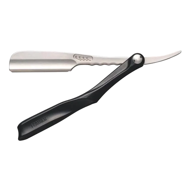 Feather Artist Club SS shavette med svart ergonomisk håndtak og bøyd metallblad