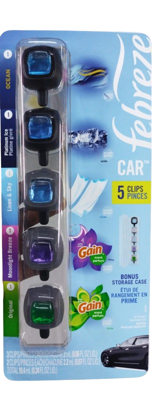 Febreze Car Air Freshener 5 Count Platinum, Original, Moonlight Breeze, Linen & Sky and Platinum Ice
