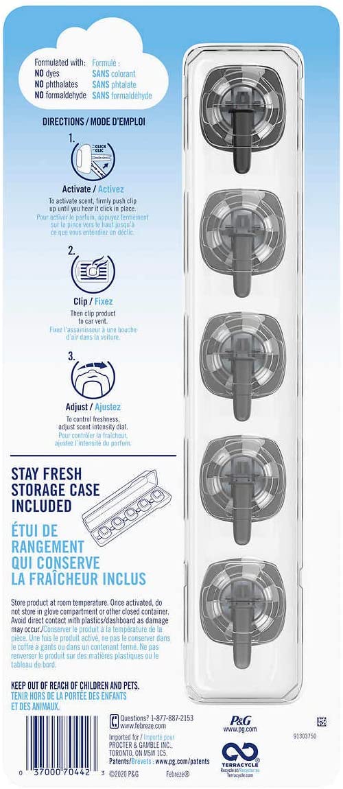Febreze Car Air Freshener 5 Count Platinum, Original, Moonlight Breeze, Linen & Sky and Platinum Ice