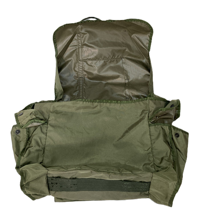 French Military Green Nylon Rucksack – DIY Repair Project, 12"x12"x6" Main, 4 Pockets, With or Without Straps