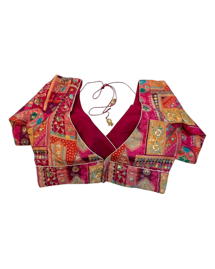 Fuchsia / Magenta Pink - Banarasi Brocade Saree / Lehenga blouse - 38" Bust (UK 12) Can be let out to size 14  - VFJ204 01KP25