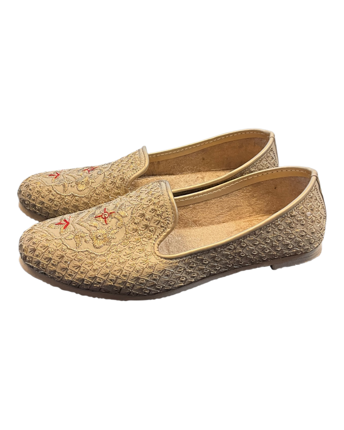 Gold Embroidered - Loafer Style Mojri - Indian Mens shoes - Mojari , Khossay -  Sherwani / Kurta - PAL2603 C