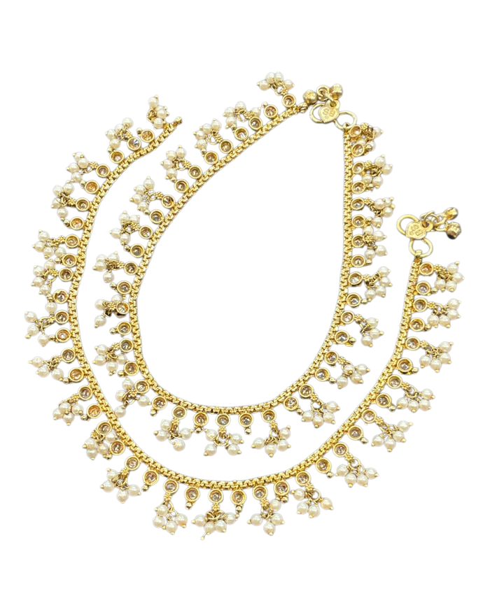 Gold / Pearl Finish - Ankle Chain / Payal / Paazeb - Fashion Jewellery - Bollywood - Weddings - AE2601 R