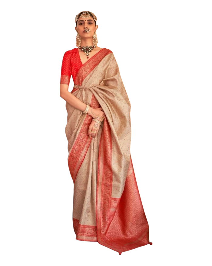 Gold / Red - Silky Handloom Banarasi Saree with Blouse Piece -  12TY25 REW1046