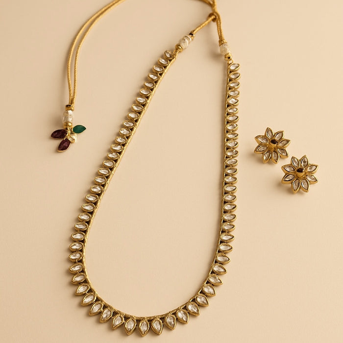 Gold Stone - Small Size Antique Gold Finish Long Necklace Set with Earrings - AE2509 C 0525