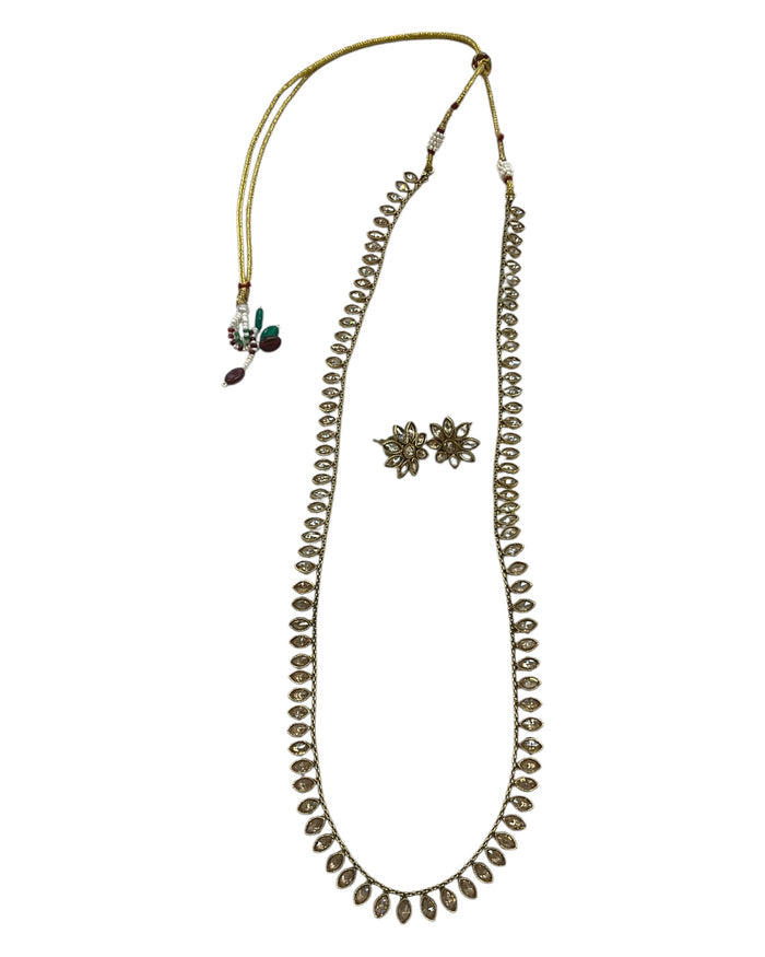 Gold Stone - Small Size Antique Gold Finish Long Necklace Set with Earrings - AE2509 C 0525