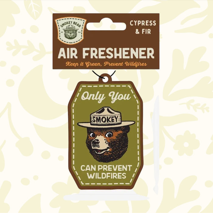 Forager Provisions LTD Smokey Bear hanging air freshener in cypress and fir scent with iconic forest fire message