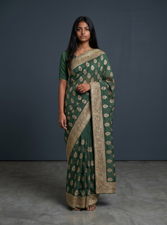 Green - Fancy Party Saree with Blouse Piece - UK stock - 24hr Dispatch - VFU4108  03VA26