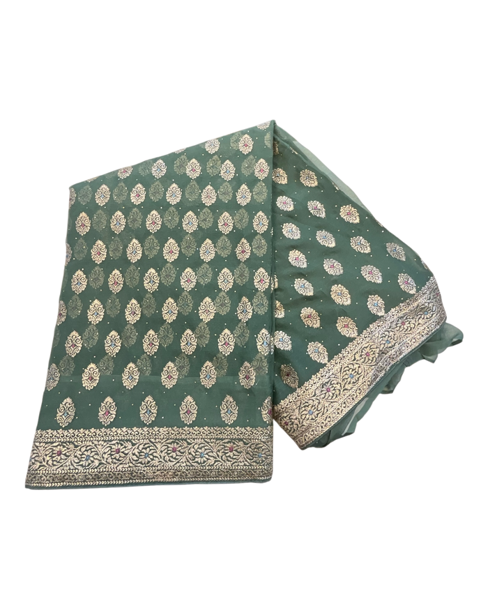 Green - Fancy Party Saree with Blouse Piece - UK stock - 24hr Dispatch - VFU4108  03VA26